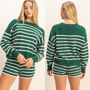 NEW Double Zero Striped Knit Sweater Shorts Set Cozy Lounge Size Medium